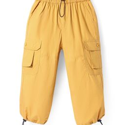 Pine Kids Cotton Woven Full Length Solid Color Track Pants with Cargo Pockets -Mustard-image-87