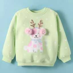 Little Kangaroos Full Sleeves Sweatshirt Reindeer Print - Light Green-image-83