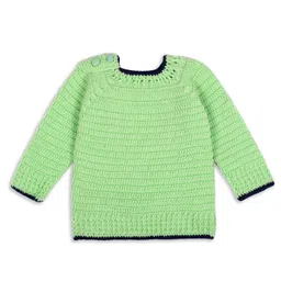 Windrop Solutions Full Sleeves Solid Crocheted Sweater - Green-picture-24