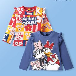 Babyoye Disney Single Jersey Knit Full Sleeves Tops with Minnie Mouse Graphics and Frill Detailing Pack of 2 - Yellow & Navy Blue-picture-6