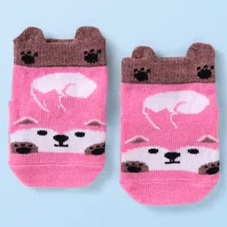 cute walk by babyhug Cutewalk by Babyhug Non Terry Knit Anti-Bacterial Ankle Length Anti-Skid Socks with Animal Applique - Dark Pink-picture-7