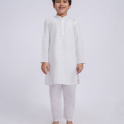 Vastramay Cotton Full Sleeves Solid Kurta Pyjama Set - White-image-76
