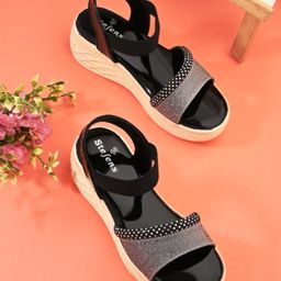 Stefens Beads Embellished Shimmered Sandals - Black-image-58