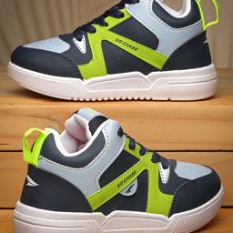 asian Go Chase Text Designed Colour Blocked Lace Up Sneakers - Navy Blue & Green-image-40