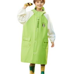 Little Surprise Box PVC Full Raglan Sleeves R Dream Text Printed Hooded Cap Style Raincoat With Extra Backpack Space - Green-image-98