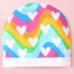 Babyhug 100% Cotton Interlock Knit Cap Mittens & Booties Set with Heart Print & Color Block Design Multicolor - Diameter 14 cm image 2