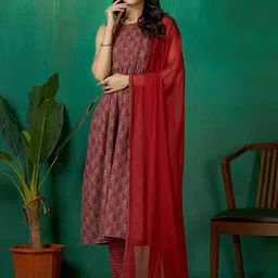 DIVASTRI Women Ethnic Motifs Printed Regular Gotta Patti Pure Cotton Kurta with Trousers & With Dupatta-image-48