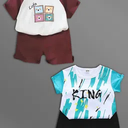 HELPOM Kids Pack Of 2 Printed Round Neck T-shirt With Shorts-picture-10