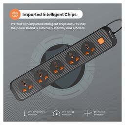 Portronics Power Plate 13 Multiplug Extension Board with 5 Power Sockets 1500W 2M Cord Length Short Circuit Protection-Black image 4