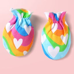 Babyhug 100% Cotton Interlock Knit Cap Mittens & Booties Set with Heart Print & Color Block Design Multicolor - Diameter 14 cm image 4