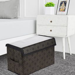 Kuber Industries Drawer Storage Box  Clothes Drawer Organizer with Handle  Transparent Lid with Velcro  Wardrobe Organizer for Books  Golden-Dot Dhakkan Storage Box  Large  Black image 5