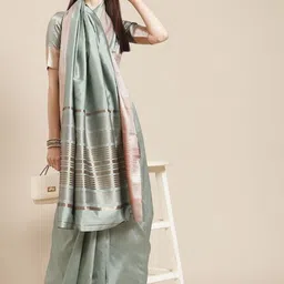 KAVINDI Women Blue Zari Pure Silk Banarasi Saree-picture-14