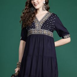 Sangria Ethnic Motifs Print Midi Tiered Dress-image-2