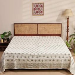 Fabindia Khus Green Cotton Blend Embroidery 116 TC Double Bed Cover-image-2