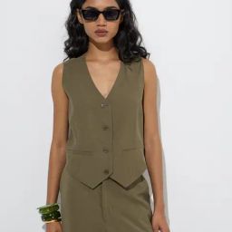 LOV by Westside Olive Solid Waistcoat-Style Top-image-39