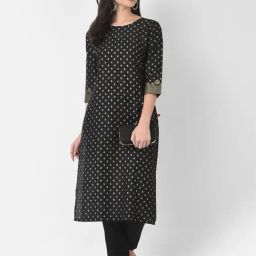 Span Black Printed Straight Kurta-image-71