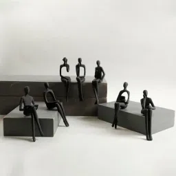 Home4U Black Resin Brie 7 Lady Set Sculpture-image-0