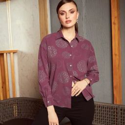 KASSUALLY Pink Printed Oversized Shirt-image-84
