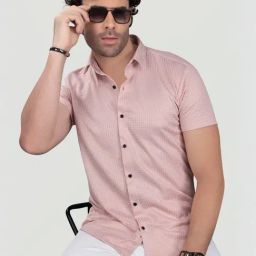 Almaty Light Pink Cotton Slim Fit Shirt-image-17