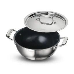 Tramontina Fusao Ceramic Coated Triply Silver Stainless Steel Deep Kadai with Lid (22 cm)-picture-46
