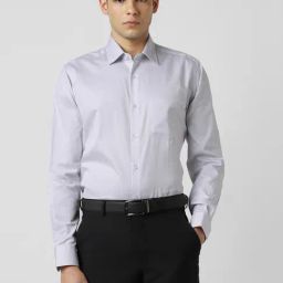 Van Heusen Grey Cotton Regular Fit Textured Shirt-image-50