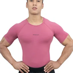 Athflex Men Moisture Wicking Solid Round Neck Compression T-shirt-image-93