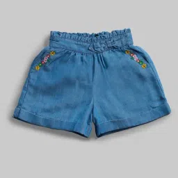 Ed-a-Mamma Infant Girls Blue Denim Embroidery Shorts-image-10