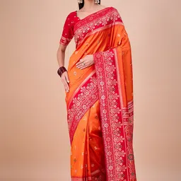 House of Pataudi Ethnic Motifs Woven Design Patola Saree With Unstitched Blouse-image-9