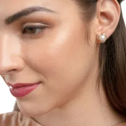 Zaveri Pearls Splendid Gold Tone Shimmering Cubic Zirconia & Pearl Stud Earrings-ZPFK9471 image 2