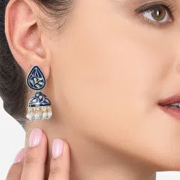Zaveri Pearls Set of 2 Blue & Pink Meenakari Ethnic Jhumki Earrings-ZPFK15115 image 2