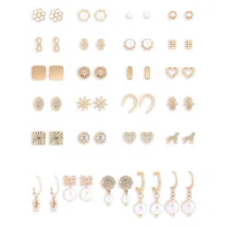 Zaveri Pearls Set of 25 Gold Tone Contemporary Stud & Drop Earrings-ZPFK15140 image 2