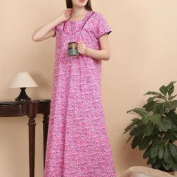 Sweet Dreams Pink Cotton Printed Nighty-image-41