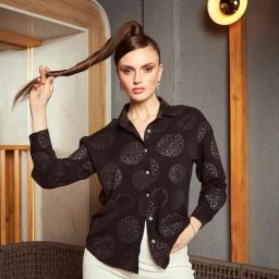 KASSUALLY Black Printed Oversized Shirt-9