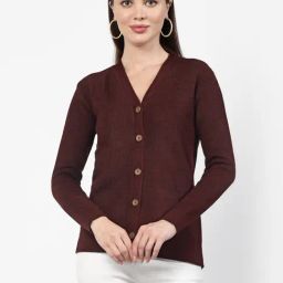 Kalt Maroon Solid Cardigan-image-31