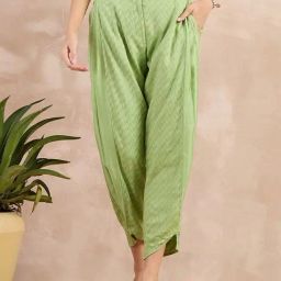 First Resort By Ramola Bachchan Pastel Green Eco-Chic Vogue Herringbone Narrow Trouser-image-21