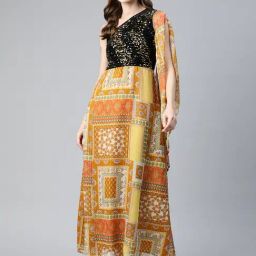 Cottinfab Gold Embellished Maxi Dress-image-24