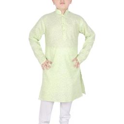 SG Yuvraj Kids Green & White Printed Full Sleeves Kurta with Pyjamas-15