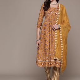 Readiprint Fashions Ethnic Motifs Printed Sequinned Cotton Kurta with Palazzos & Dupatta image 1