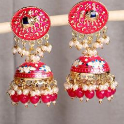 OOMPH Rani Pink Meenakari Elephant Design Jhumki Earrings-39