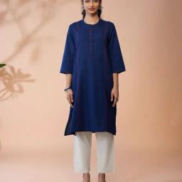 Daali Navy Blue Cotton Regular Fit Printed Kurtas-image-40