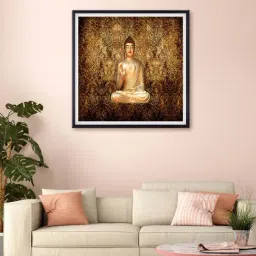 999store Brown & Yellow Meditating Buddha Printed Canvas Painting-36