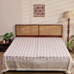 Fabindia Jarul Purple Cotton Printed 116 TC King Bed Cover-image-95