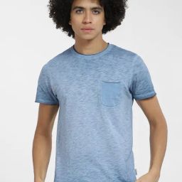 Jack & Jones Blue Slim Fit Cotton Crew T-Shirt-image-44