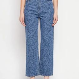MADAME Blue Denim Printed Mid Rise Jeans-image-24