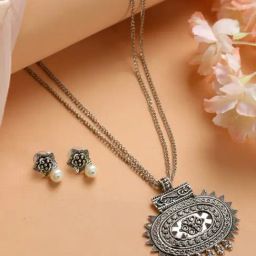 Aatmana Silver-Plated White Necklace Set for Women-image-53