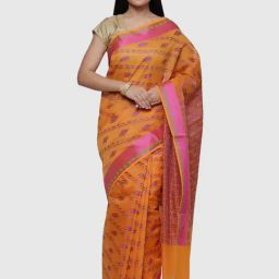 Banarasi Silk Works Orange Silk Woven Saree With Unstitched Blouse-picture-42