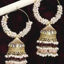 Oomph Peach & Maroon Meenakari Kundan & Pearls Ethnic Dangler Earrings-17