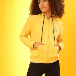 Campus Sutra Yellow Graphic Print Hoodie-14