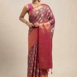 Mimosa Pink Silk Woven Saree With Unstitched Blouse-picture-13
