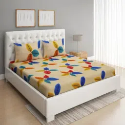 Romee Floral Dark Blue 144 TC Cotton Queen Sized Bed Sheet with 2 Pillow Covers-30